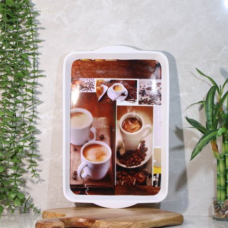 صينية بلاستك ابيض مستطيل 25*38سم وجه مرسم A213/11 =ع4