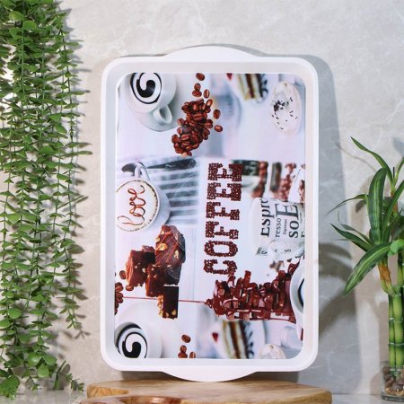 صينية بلاستك ابيض مستطيل 30*45سم وجه مرسم A213/12 =ع4