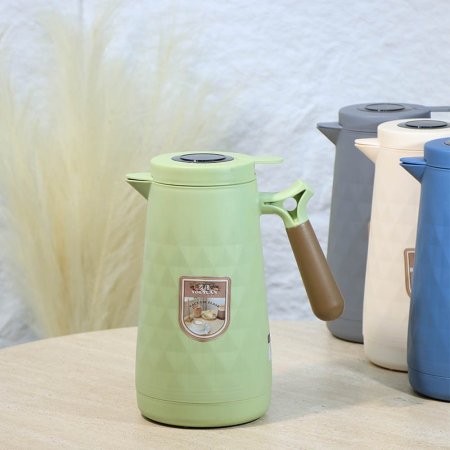 تيرموس غطا ضغط بلاستك 1 لتر مرسم بقلاوة ملون يد بلاستك خشبي Y102 ++م.د