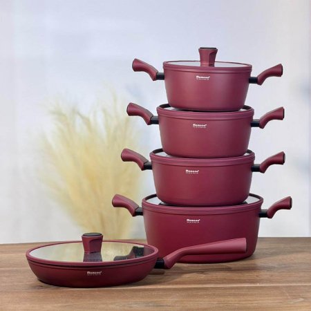 طقم طناجر/10 جرانيت 4 طناجر 20/24/28/32 سم+ مقلى28سم بغطا A40/1 خمري=WW