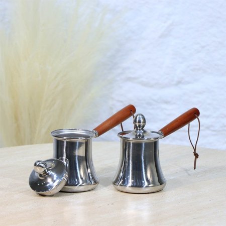 طقم بكارج قهوة/2 ستانلس ستيل 350مل يد خشب A38/2 =ع2