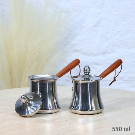 طقم بكارج قهوة/2 ستانلس ستيل 550مل يد خشب A38/3 =ع2