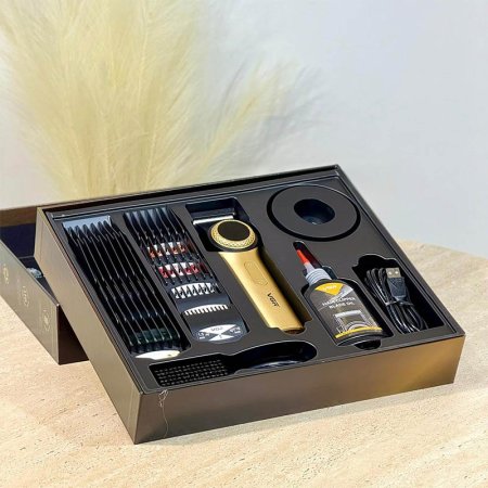 طقم ماكنة حلاقة صالون VGR الاصلية شاشة رقمية V-001-G شحن وزيت وفرشاة =WW