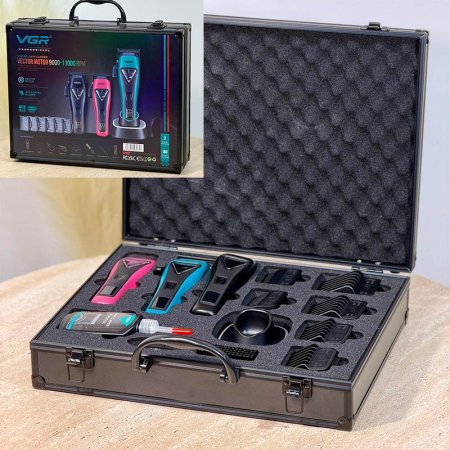 صندوق حلاقة 13 قطعة ماكنة حلاقة  V-035C رقمية  + 6 درجات + فرشاة+زيت و2كفر =WW