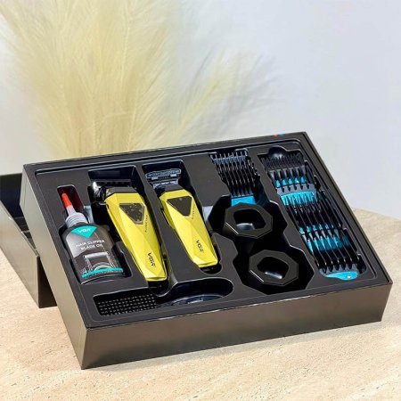 طقم/2 ماكنة حلاقة رقمية + 10 درجات V-877-S2-G مع فرشاة وزيت لون ذهبي =WW