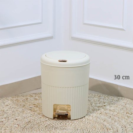 سطل مهملات دعسة بلاستك 30سم بيج مدور نصف محزز A59/11 =ع2