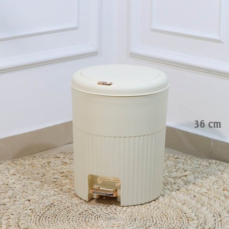 سطل مهملات دعسة بلاستك 36سم بيج مدورنصف محزز A59/12 =ع2