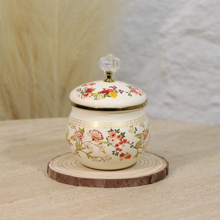 سكرية حديد بيج مرسم ورد حيف ذهبي بغطا جوهرة A39/1 =ع4