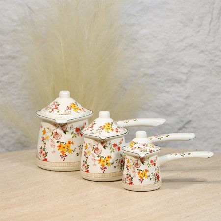 طقم بكارج/3 حديد بيج 8/10/11سم مرسم ورد حيف ذهبي بغطا A39/2 =ع4