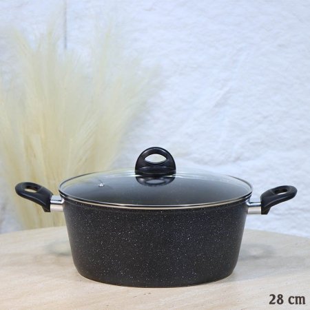 طنجرة 28سم جرانيت سكني وابيض غطا زجاج A2/11 =ع3