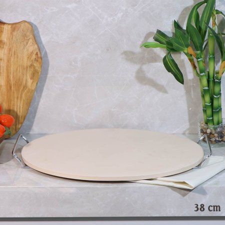صينية بيتزا فخار مدور 38سم  قاعدة ستانلس ستيل A107/6 =ع3