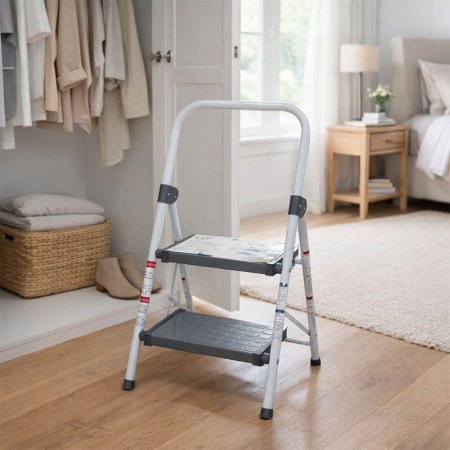 سلم مطبخ ستانلس ابيض 2درجة بلاستك سكني A107/24  =ع3