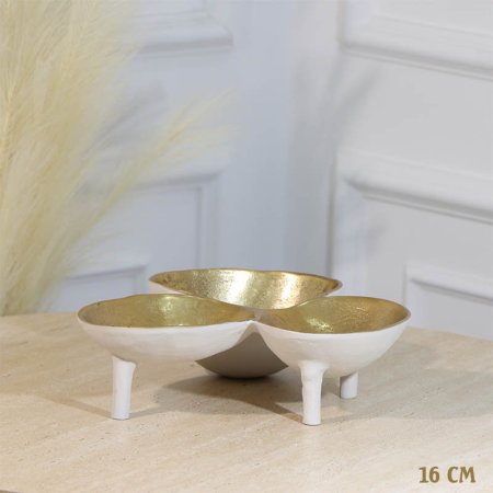 صحن مكسرات 3 عين مدور 16سم ابيض WTG-25937 نحاس هندي %ه11