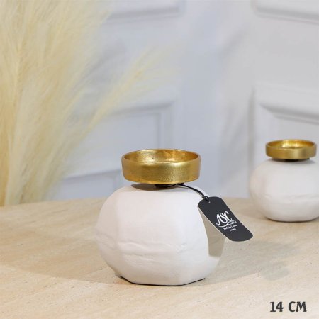 شمعدان شمع مكعبل 14سم ابيض WTG-26050B نحاس هندي %ه11