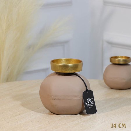 شمعدان شمع مكعبل 14سم موكا BRG-26050B نحاس هندي %ه11