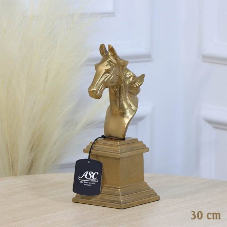 تحفة شكل حصان 30سم ذهبي GD-24001 قاعدة مربع نحاس هندي %ه11