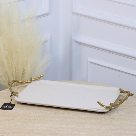 صينية مستطيل 40*25سم ابيض WTG-26130B بيدين جذع شجرة نحاس هندي %ه11