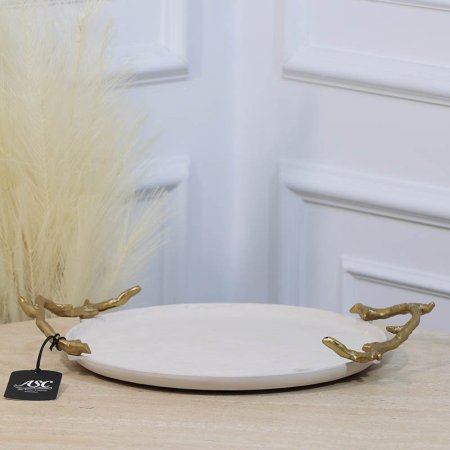 صينية مدور 31سم ابيض WTG-26131B بيدين جذع شجرة نحاس هندي %ه11