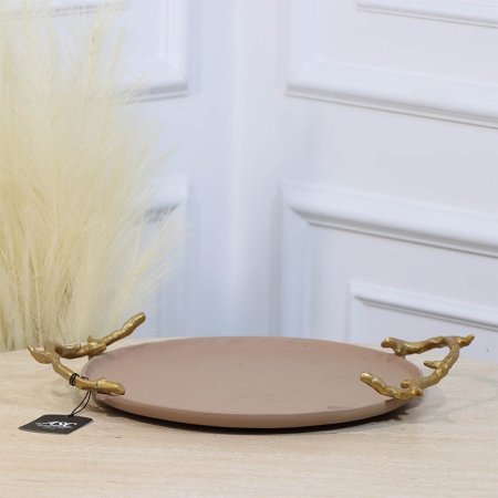 صينية مدور 31سم موكا BRG-26131B بيدين جذع شجرة نحاس هندي %ه11