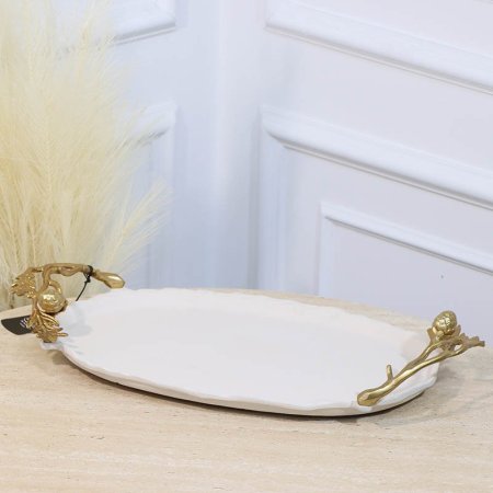 صينية بيضاوي 40*25سم ابيض WTG-25744B بيدين جذع شجرة نحاس هندي %ه11