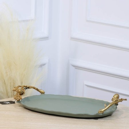 صينية بيضاوي 40*25سم بستاشيو GRG-25744B بيدين جذع شجرة نحاس هندي %ه11