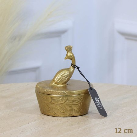 مضيفة مدور 12سم ذهبي GD-25453A غطا مسكة طاووس نحاس هندي %ه11