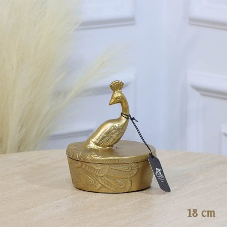 مضيفة مدور 18سم ذهبي GD-25453B غطا مسكة طاووس نحاس هندي %ه11