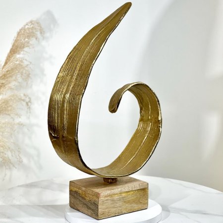تحفة شكل ورقة ملتوية51سم نحاس هندي قاعدة خشب 8239393 %ه5
