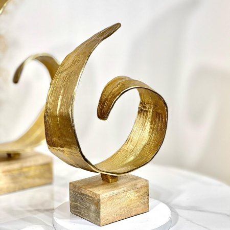 تحفة شكل ورقة ملتوية 37سم نحاس هندي قاعدة خشب 8239394 %ه5