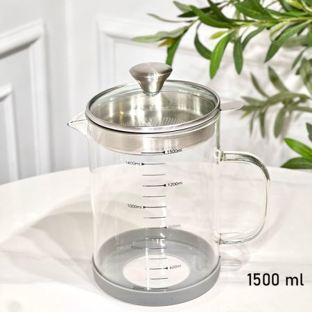 ابريق زيت زجاج شفاف 1500مل غطا زجاج مصفاة ستانلس ستيل G++ ASC1108