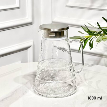 كوز زجاج شفاف 1800مل محفر سداسي غطا ستانلس ستيل G++ ASC1140