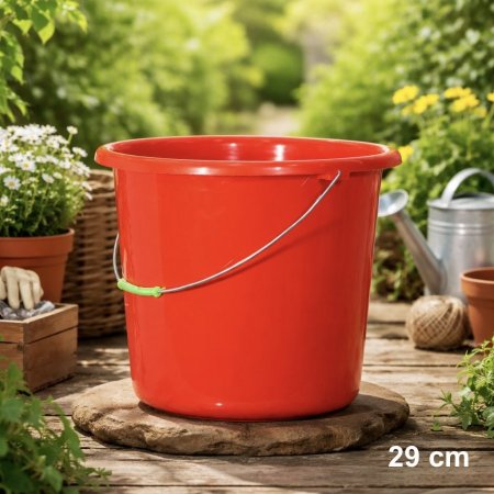 سطل دلو بلاستك احمر 29 سم مدور احمر يد حديد A213/24  EL167/11 =ع5