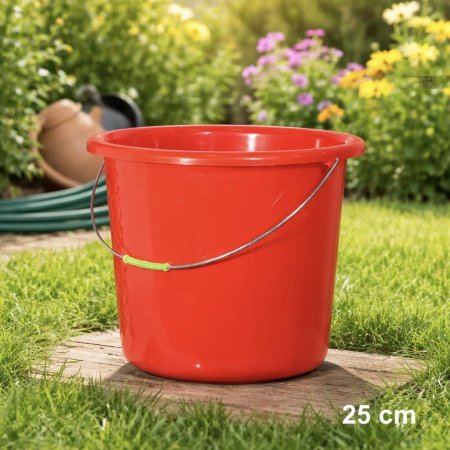 سطل دلو بلاستك احمر 25 سم مدور احمر يد حديد A213/23 EL167/10  =ع5