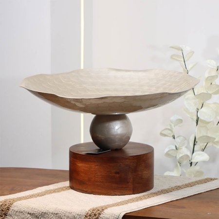 جاط فواكه تنك بيج  42سم مدور 89634L  قاعده خشب بني خصر طابه B هندي %ه14