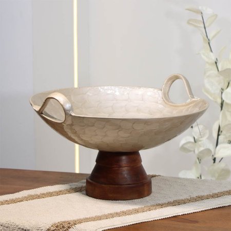 جاط فواكه تنك بيج بيدين 32سم مدور 89333  قاعده خشب بني B هندي %ه14