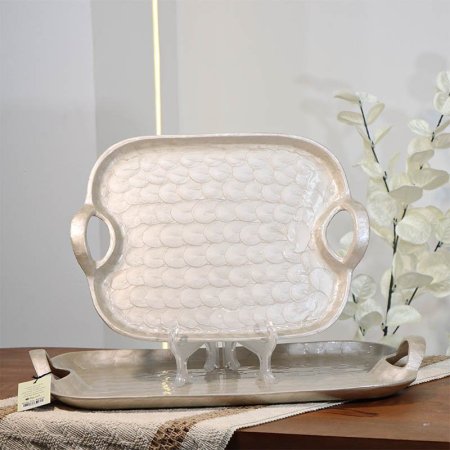 طقم /2 صينية تنك بيج (30+25* 27+40)سم مسطتيل حيف هابط 88835 بيدين B هندي %ه14