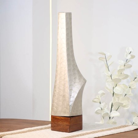 فازة تنك بيج 49سم طويل 89953L قاعدة خشب بني B هندي %ه14