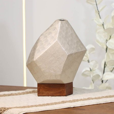 فازة تنك بيج 24سم متعدد الاوجه 89949L قاعدة خشب بني B هندي %ه14