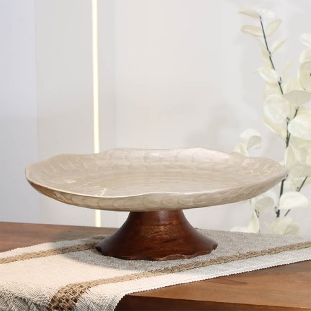 جاط فواكه تنك بيج 36سم مدور حيف هابط 89647  قاعده خشب بني B هندي %ه14