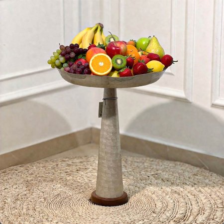 جاط فواكه تنك بيج 40سم مدور 89636L رجل طويل قاعده خشب  B هندي %ه14