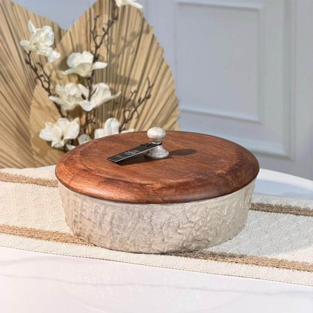 مضيفة مصدف بيج  B مدور 27سم 89947L غطا خشب  %ه15