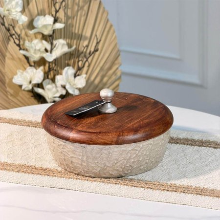 مضيفة مصدف بيج B مدور 22سم 89947M غطا خشب  %ه15