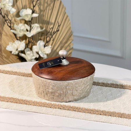 مضيفة مصدف بيج B مدور 17سم 89947S غطا خشب  %ه15