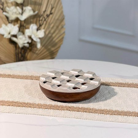 متكة خشب مدور 16سم 89955 غطا مصدف بيج Bهندي  %ه15