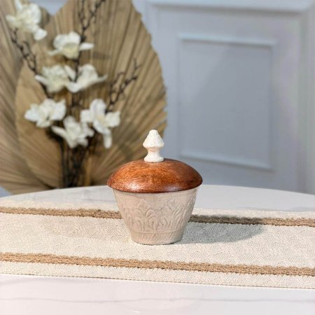 سكرية مدور 10 سم مصدف بيج B غطا خشب 89994  هندي %ه15