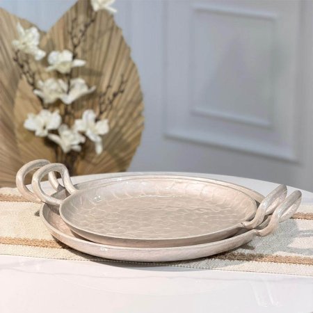 طقم صواني/2 مدور 39+44سم مصدف بيجB بيدين 89023LM هندي %ه15