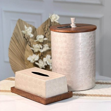 طقم سلة+بكيت محارم مصدف بيجB غطا خشب 89891DT هندي %ه15