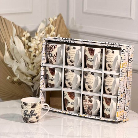 طقم ماغ /12 بورسلان مكتب COFEE  بيج مرسم A301/10=و1