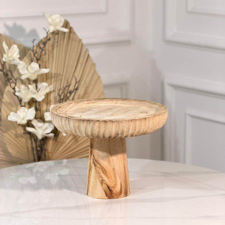 مضيفة خشب مدور 25 سم  موشح بني باطار مشرف برجل عريض A33/15 =و1