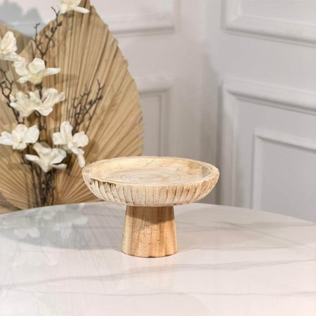 مضيفة خشب مدور 20سم  موشح بني باطار مشرف برجل عريض A33/16 =و1